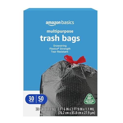 Amazon Basics 30 Gallon Flextra Strength Multipurpose Drawstring Trash Bags Deal