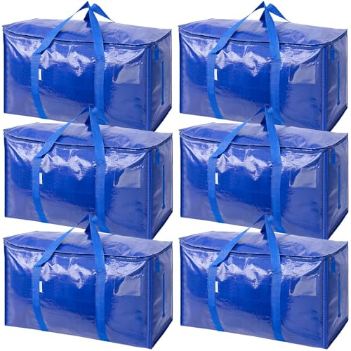 TICONN Extra Large Moving Bags with Zippers & Carrying Handles, 18 Gallon, 6-Pack
