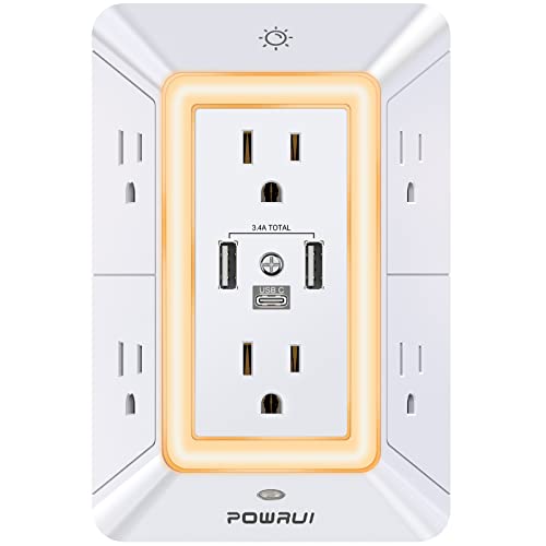 POWRUI 6 Outlet Extender & 3 USB Ports Multi Plug Wall Outlet Night Light Deal