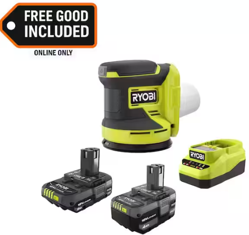 RYOBI ONE+ 18V Lithium-Ion 4.0 Ah & 2.0 Ah Battery Kit w/ 5" Random Orbit Sander