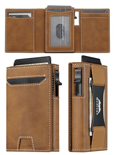 Medrega Men's Slim RFID Minimalist Trifold Leather Wallet w/ Cash Strap or AirTag