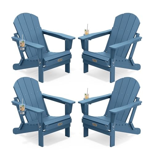 SERWALL Folding Adirondack Chair Set of 4 with Cup Holder Deal