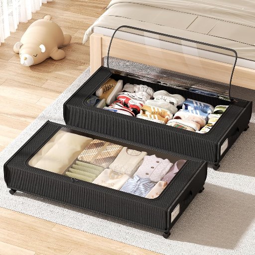 2pk Extra Long Under Bed Storage with Wheels