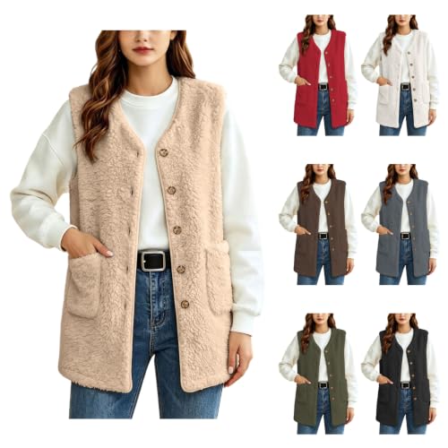 Women Fuzzy Button Front Sleeveless Vest Deal
