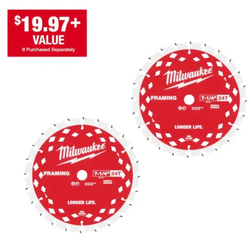 Milwaukee 7-1/4 in. x 24-Tooth Framing Circular Saw Blade (2-Pack)
