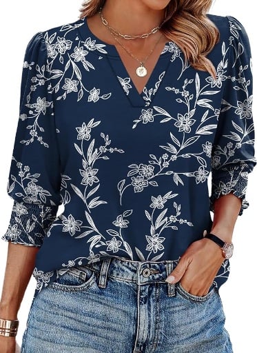 XIEERDUO 3/4 Length Sleeve V Neck Shirts Deal