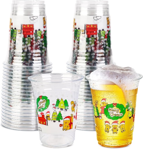 48 Pack 16oz Christmas Disposable Plastic Cups
