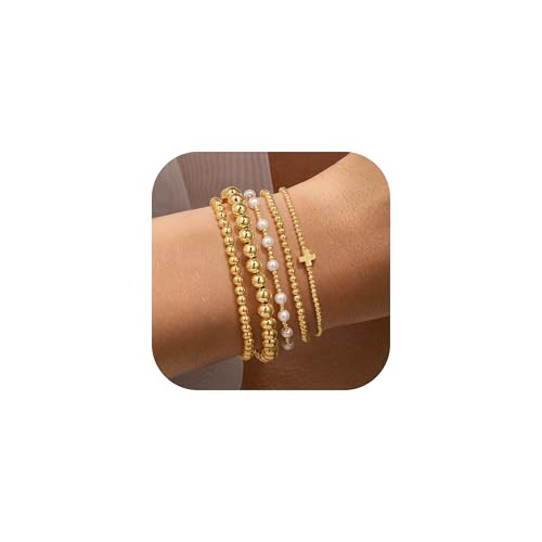 Yoosteel Gold Beaded Bracelets Set 5 Pcs