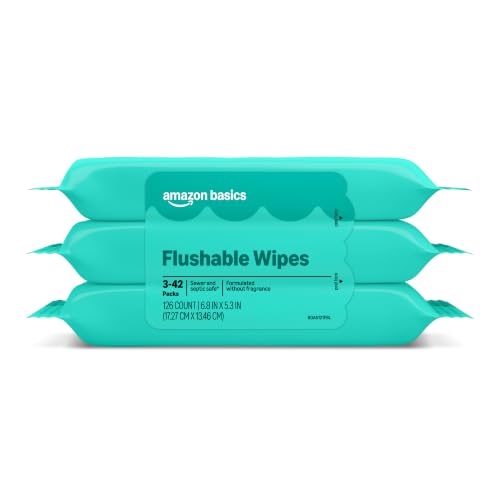 Amazon Basics Flushable Wipes, Fragrance Free, 126 Count (3 Packs of 42)