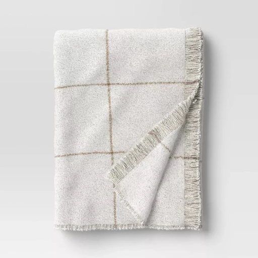 Threshold Windowpane Boucle Throw Blanket (Cream/Neutral or Blue) Deal