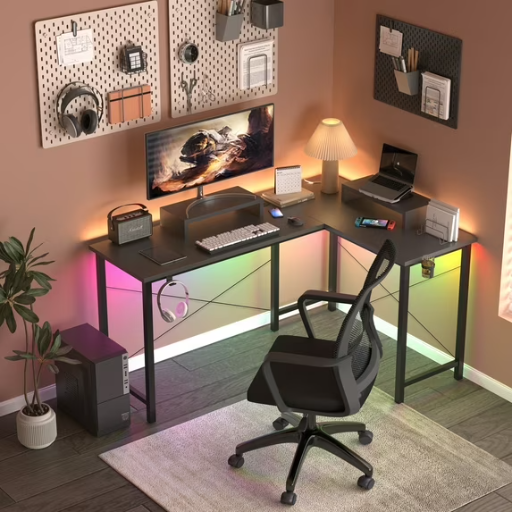 GTRACING L-Shaped Gaming Desk w/ RGB Lights & Removable Stands (Black) Deal