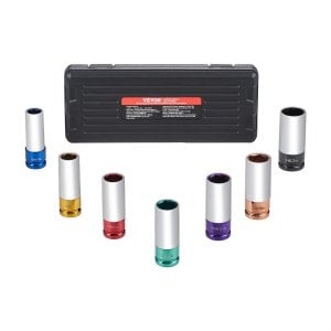 VEVOR Lug Nut Impact Socket Set 7-Piece 1/2 inch Drive Metric 6-Point Deep Socket