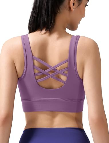 Yvette Women's Cross Back Sports Bras U-Neck