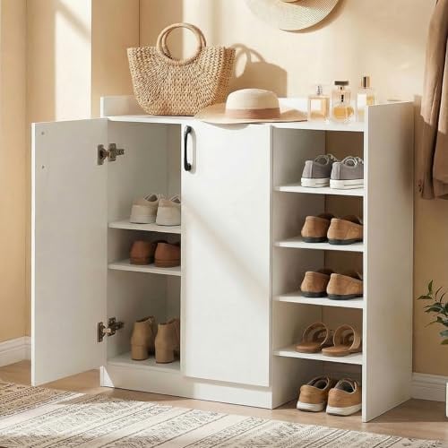 Wooden Shoe Cabinet w/ 2 Doors, Adjustable Shelves & Open Shelves Deal