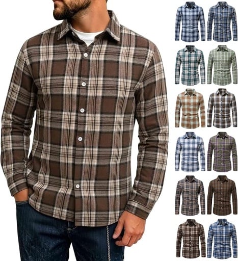 Long Sleeve Plaid Flannel Button Down Shirts Deal