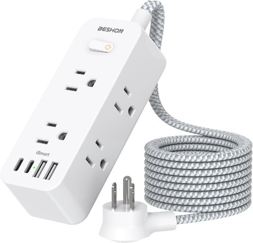 5ft Power Strip Surge Protector, 6 Outlets with 4 USB Ports (2 USB C Outlet)