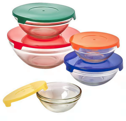 5-Piece Farberware Glass Storage Bowls with Plastic Lids