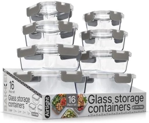 Bakken Borosilicate Glass Food Storage Containers w/ Lids 16-Piece Deal