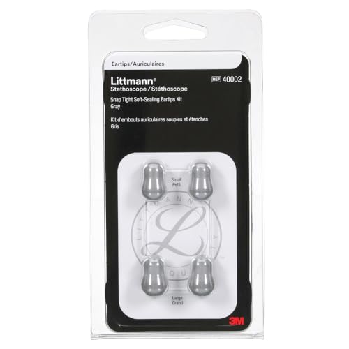 3M Littmann Stethoscope Spare Parts Kit, Snap Tight Soft-Sealing Eartips, Grey, Large and Small