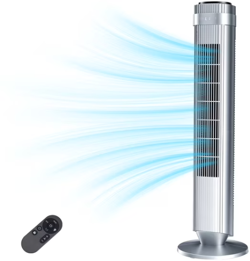 EDX Bladeless Tower Fan with 5 Speeds, 4 Modes, 12-Hour Timer & Remote (Silver) Deal