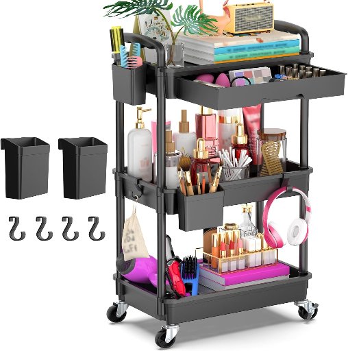 Goovilla 3-Tier Rolling Utility Cart (Black)