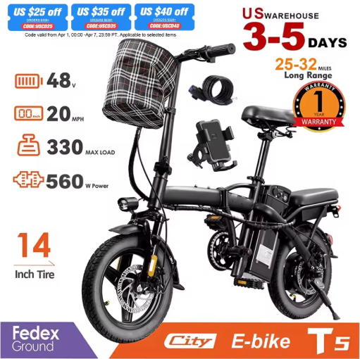 TERROSOR T5 14-inch 560W Folding Electric Bike 48V 10.4Ah Deal