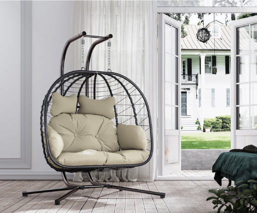 Bifanuo Double Wicker Swing Egg Chair Hammock Foldable Hanging Loveseat with Stand