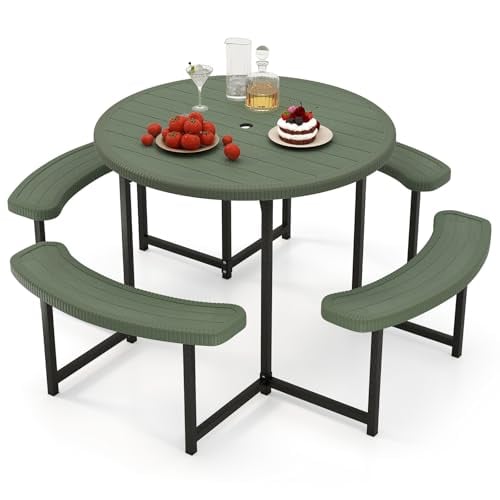 Giantex Round 37” Picnic Table Bench Set for 4-8 Person Deal