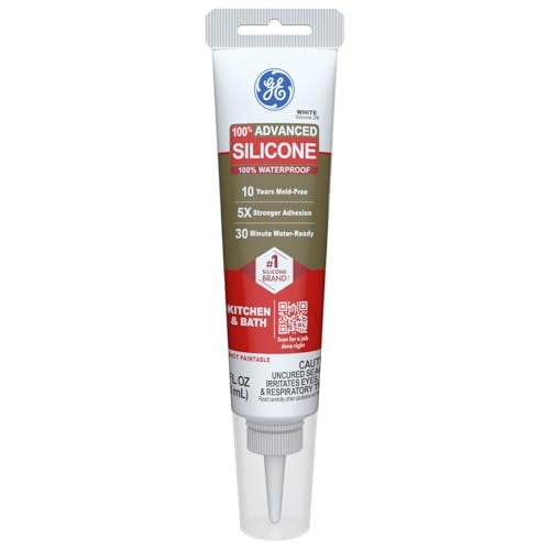 GE Advanced Silicone Caulk for Kitchen & Bathroom, White, 2.8 fl oz Tube Deal
