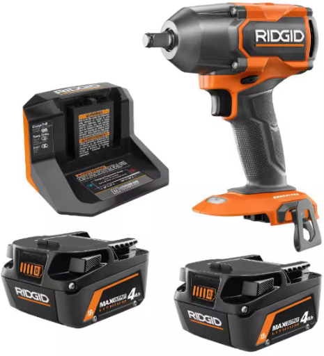 RIDGID 18V Starter Kit with 2 4.0 Ah MAX Output Batteries, Charger, and Brushless Mid-Torque Impact Wrench Deal