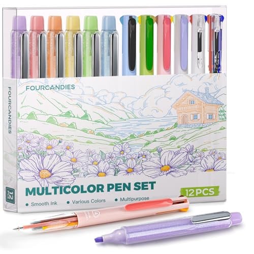 Four Candies 12-Piece 4-in-1 Retractable Gel Pen & Highlighter Set