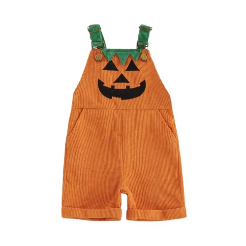 Wenazao Boys' Orange Halloween Pumpkin Corduroy Overalls (Sizes 6 Months-7 Years)