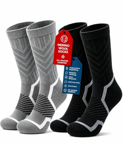 Hi Clasmix Merino Wool Cushioned Crew Hiking Socks 2-Pack