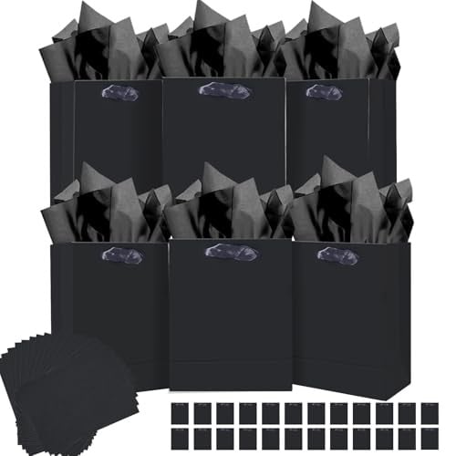 24-Pack Black Gift Bags with Tissue Paper Deal