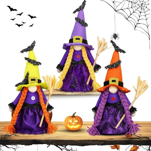 Lovinland Halloween Decor 3-Piece Witch Plush Gnomes