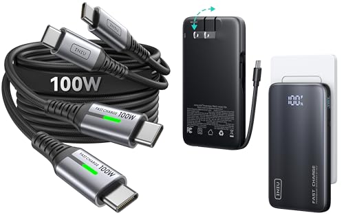 INIU 3-in-1 Portable Charger 10000mAh 45W Power Bank with 100W USB-C Cable