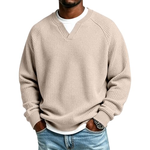 Men's Fall Notch Neck Waffle Knit Pullover