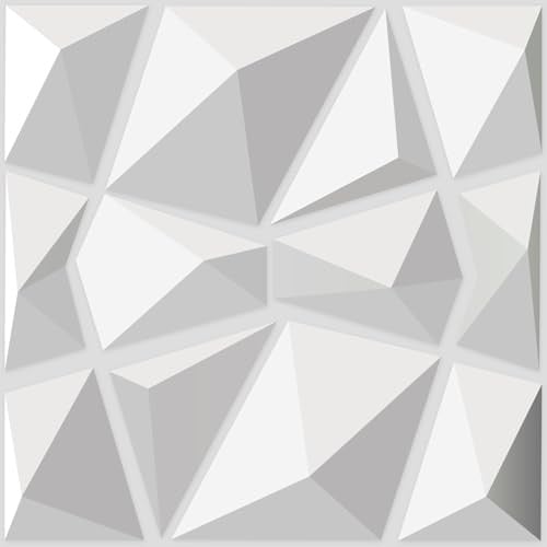 Art3d A10315 Decorative 3D Wall Panels, Diamond Design, 11.8" x 11.8", White, 33 Pack