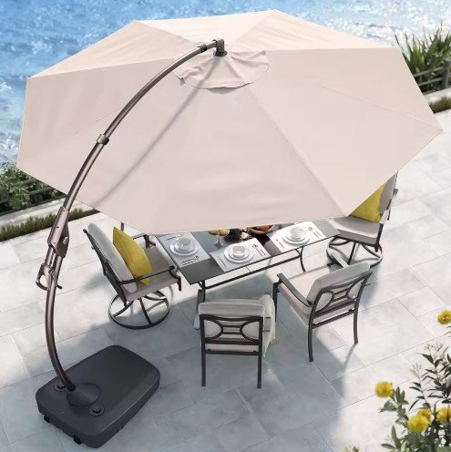 12FT Outdoor Cantilever Umbrella Large Round Aluminum Offset Umbrella with Base