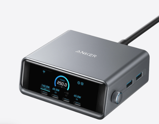 250W 6 Port Anker Prime GaN Charger with 2.26" Display and Smart Dial
