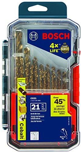 Bosch CO21 21-Piece Assorted Set with Case Cobalt Metal Drill Bit, Three-Flat Shank Deal