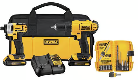 DeWalt 20V MAX Cordless Brushed 2 Tool Compact Drill and Impact Driver Kit