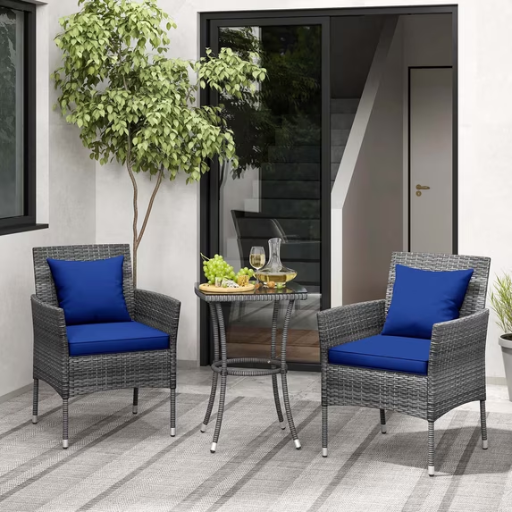 Costway 3 PCS Patio Furniture Set with Cushioned Patio Chairs & Tempered Glass Coffee Table Navy Deal
