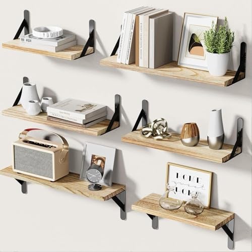 AMADA HOMEFURNISHING Wooden Floating Wall Shelves 6-Pack