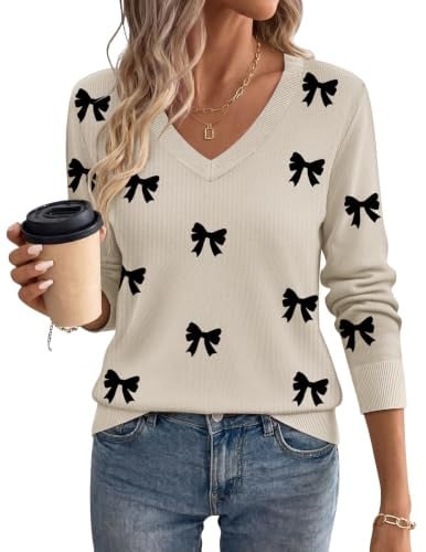 Zeagoo Women's 2026 Fall V Neck Sweaters Long Sleeve Tops Deal