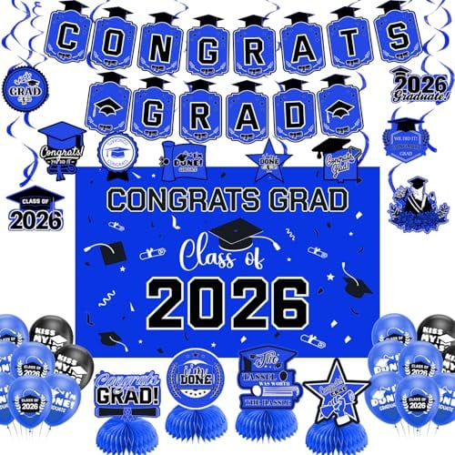 Graduation Decorations 2026 Blue Themed Set