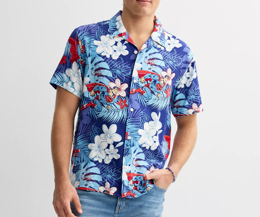 DC Comics Superman Men's Floral Woven Button-Down Shirt