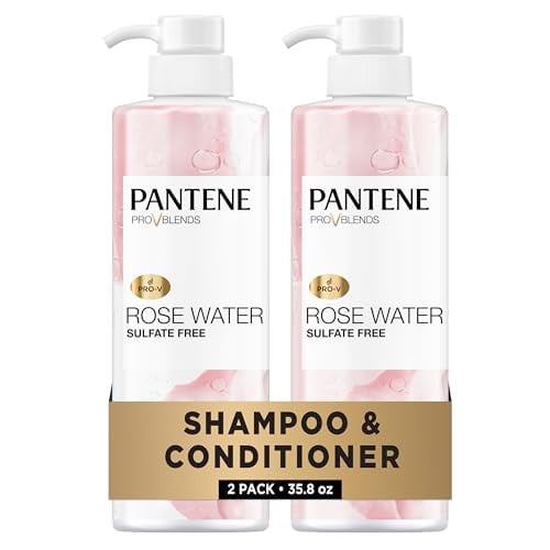 Pantene Sulfate Free Shampoo and Conditioner Set, Rose Water 17.9 Fl Oz Each, 2 Pack Deal