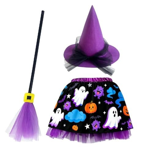 Witch Costume with Cute Tutu Dress, Magic Hat and Broom