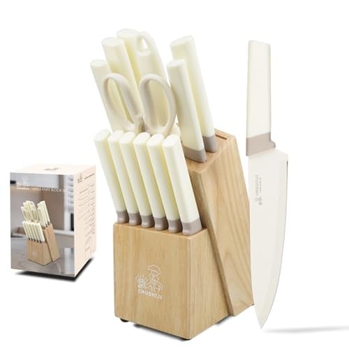 CHUSHIJI 15-Piece Kitchen Knife Set with Block
